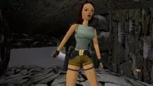 Lara Croft waiting through a slow dial-up load